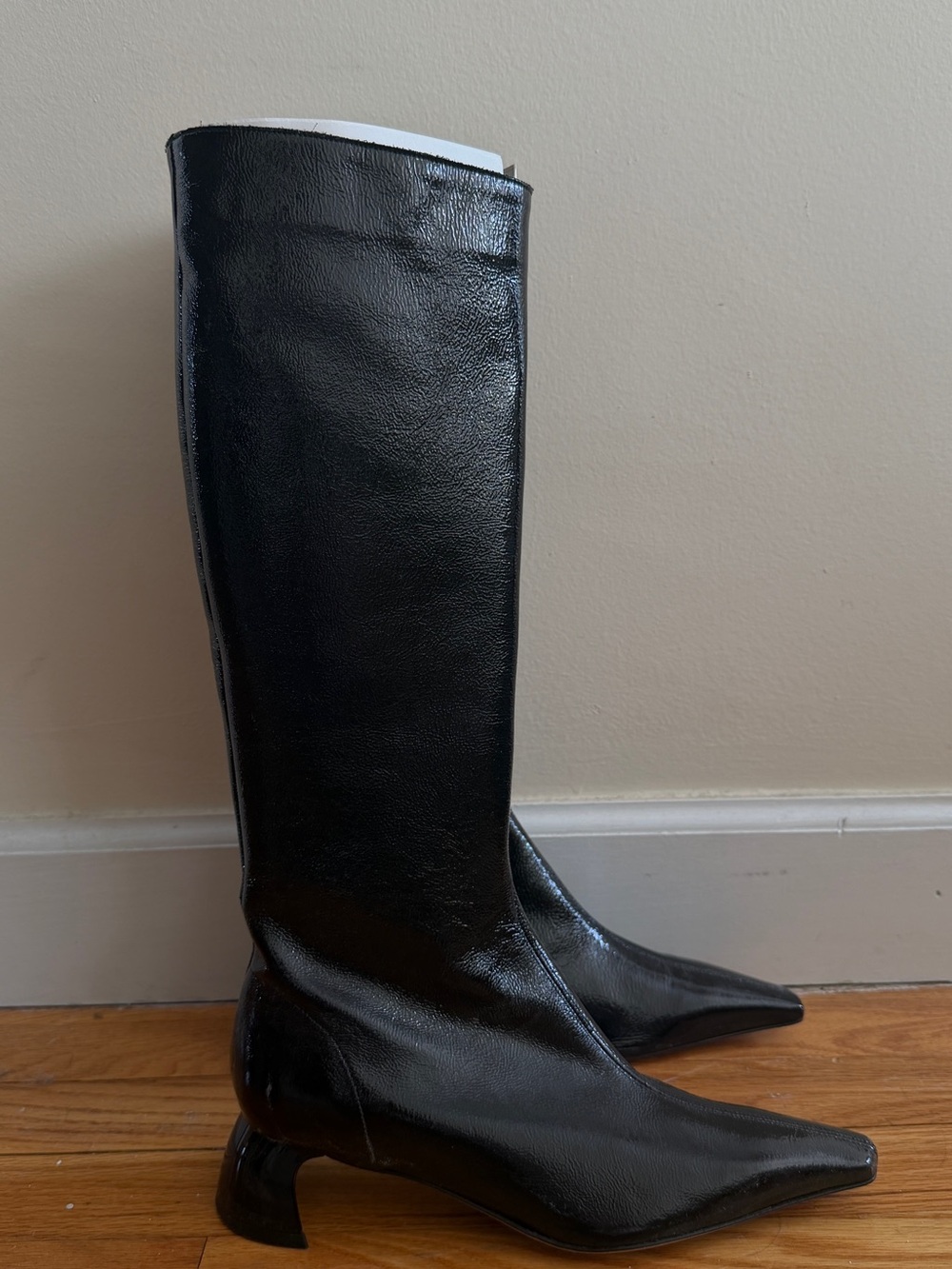 Tibi Black Pointed-Toe Knee-High Heeled Boots